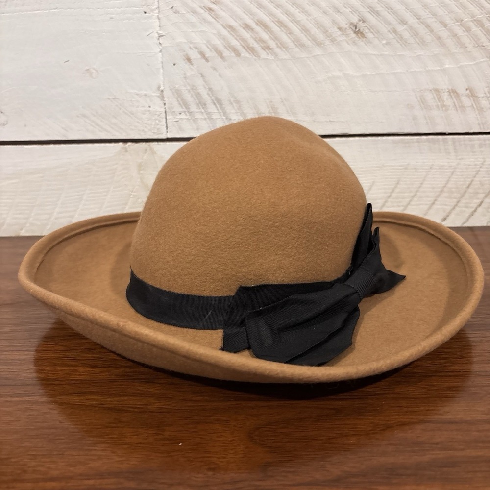 Vintage Wool Liz Claiborne Hat Brown With Black Bow 1996